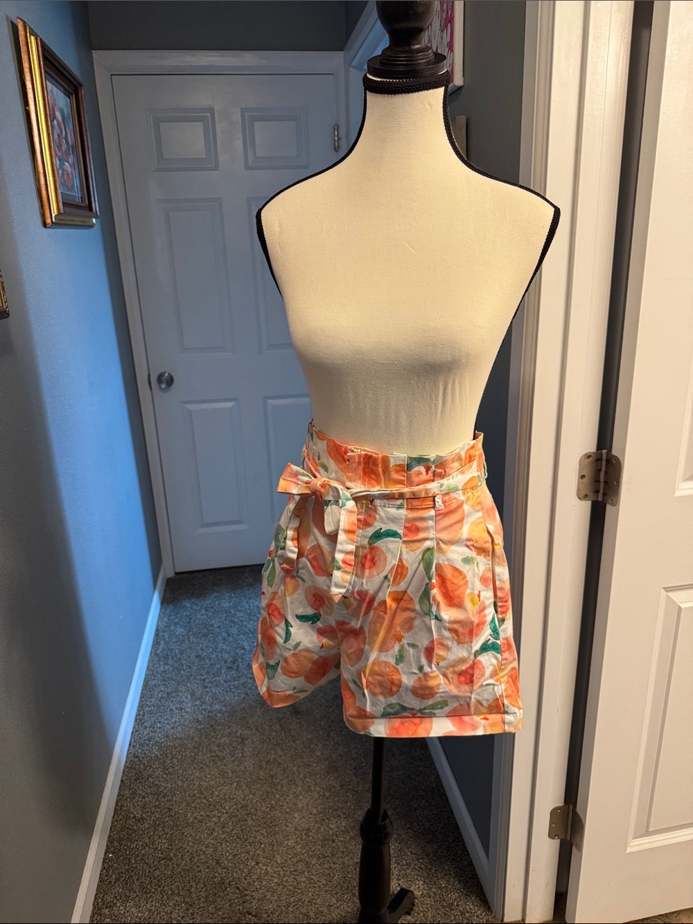 Women’s Peach Print Paperbag Tie-Waist Shorts - Orange